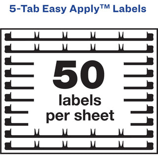Avery 5 Tab Easy Print & Apply Clear Label Sheet Refills (11225) - Inkjet, Laser - Clear - 30 / Sheet - 3 Total Sheets - 30 / Pack