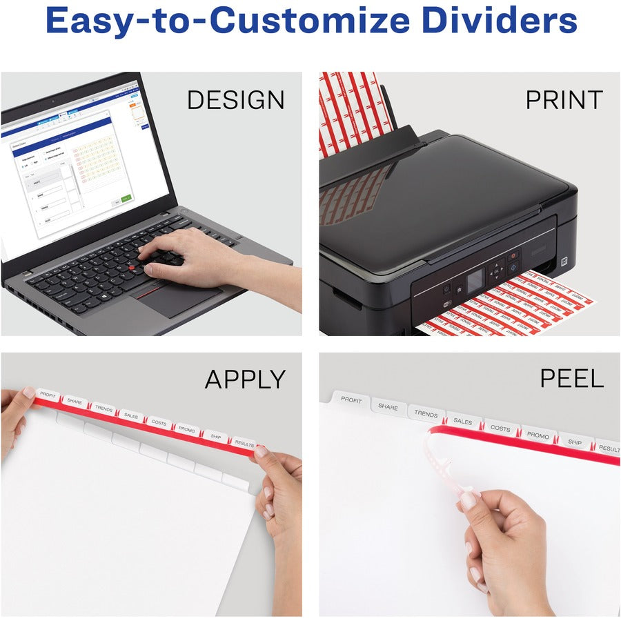 Avery 8 Tab Easy Print & Apply Clear Label Sheet Refills (11226) - Inkjet, Laser - Clear - Plastic - 3 Total Sheets - 30 / Pack