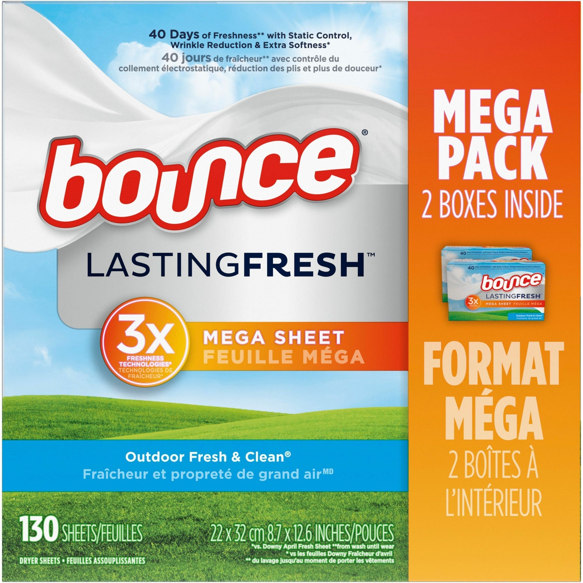 Fabric Softener Sheets, Outdoor Fresh and Clean, 130 Sheets/Box, 3 Boxes/Carton