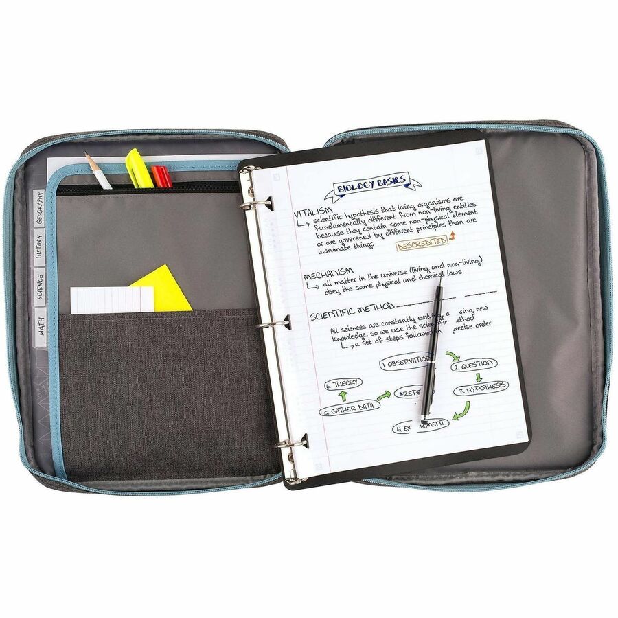 Mead Five Star Carry-All Zipper Binder - 1" Binder Capacity - 225 Sheet Capacity - 3 x Ring Fastener(s) - 4 Divider(s) - Polyester - Multi-colored - Pocket, Punched, Durable, Zipper Closure - 1 Each