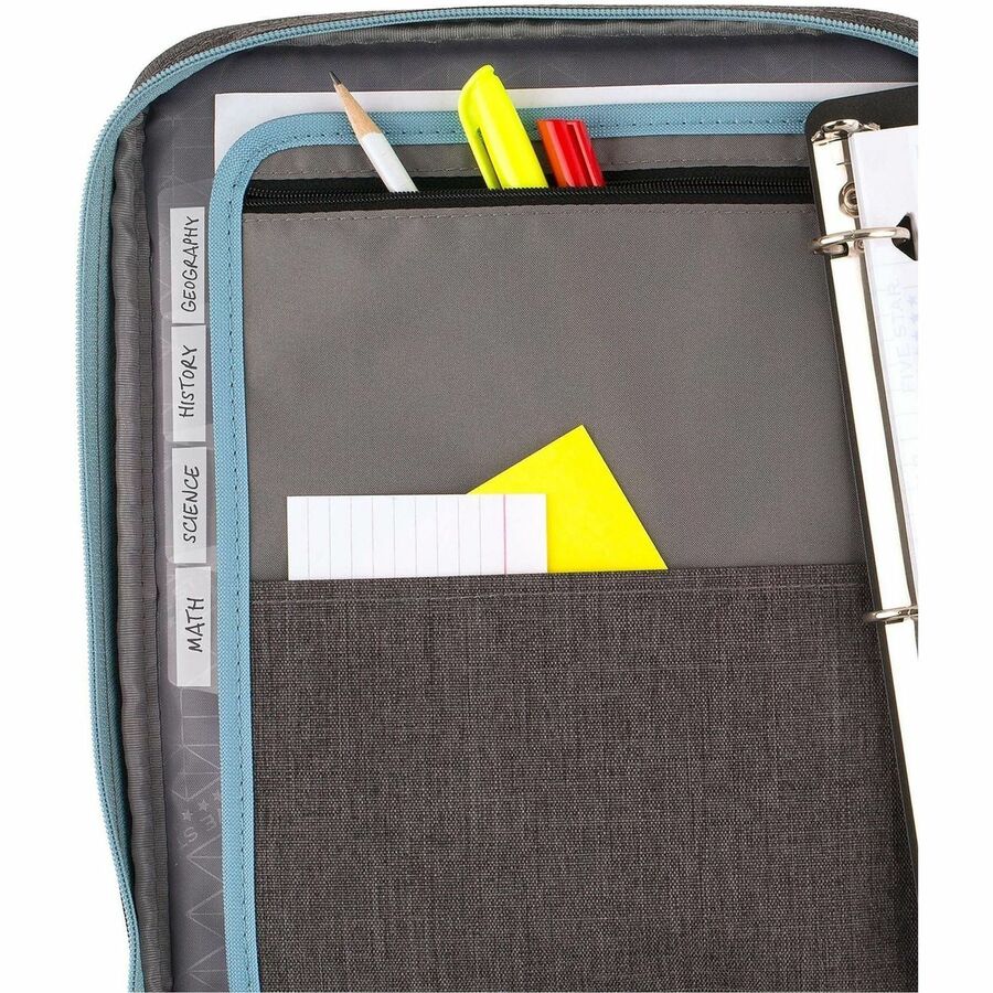 Mead Five Star Carry-All Zipper Binder - 1" Binder Capacity - 225 Sheet Capacity - 3 x Ring Fastener(s) - 4 Divider(s) - Polyester - Multi-colored - Pocket, Punched, Durable, Zipper Closure - 1 Each
