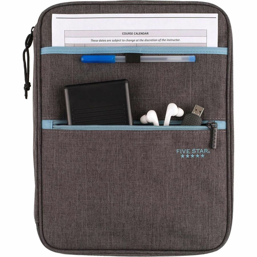 Mead Five Star Carry-All Zipper Binder - 1" Binder Capacity - 225 Sheet Capacity - 3 x Ring Fastener(s) - 4 Divider(s) - Polyester - Multi-colored - Pocket, Punched, Durable, Zipper Closure - 1 Each