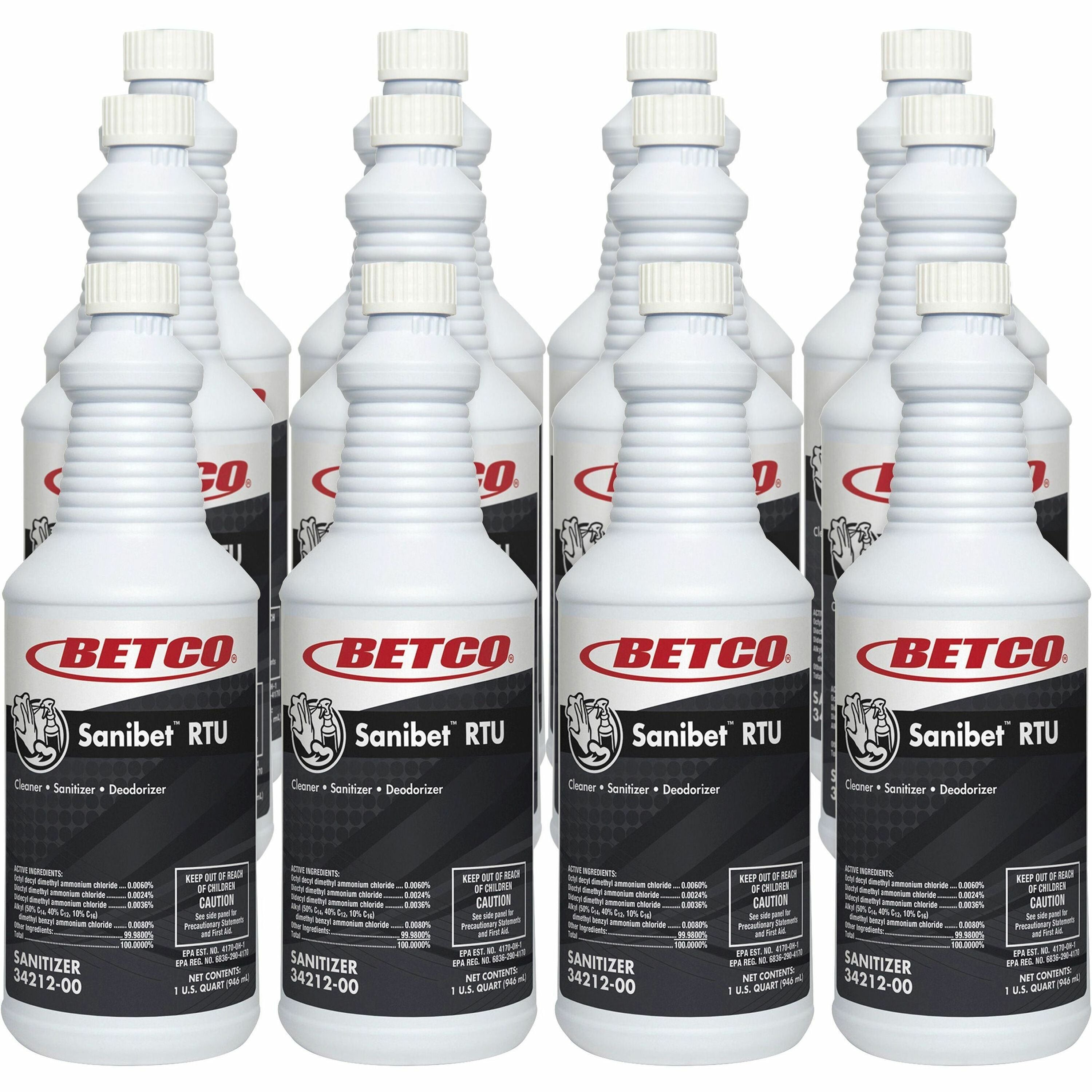 Betco Sanibet RTU Cleaner - Ready-To-Use Spray - 32 fl oz (1 quart) - 12 / Carton - Yellow - 1