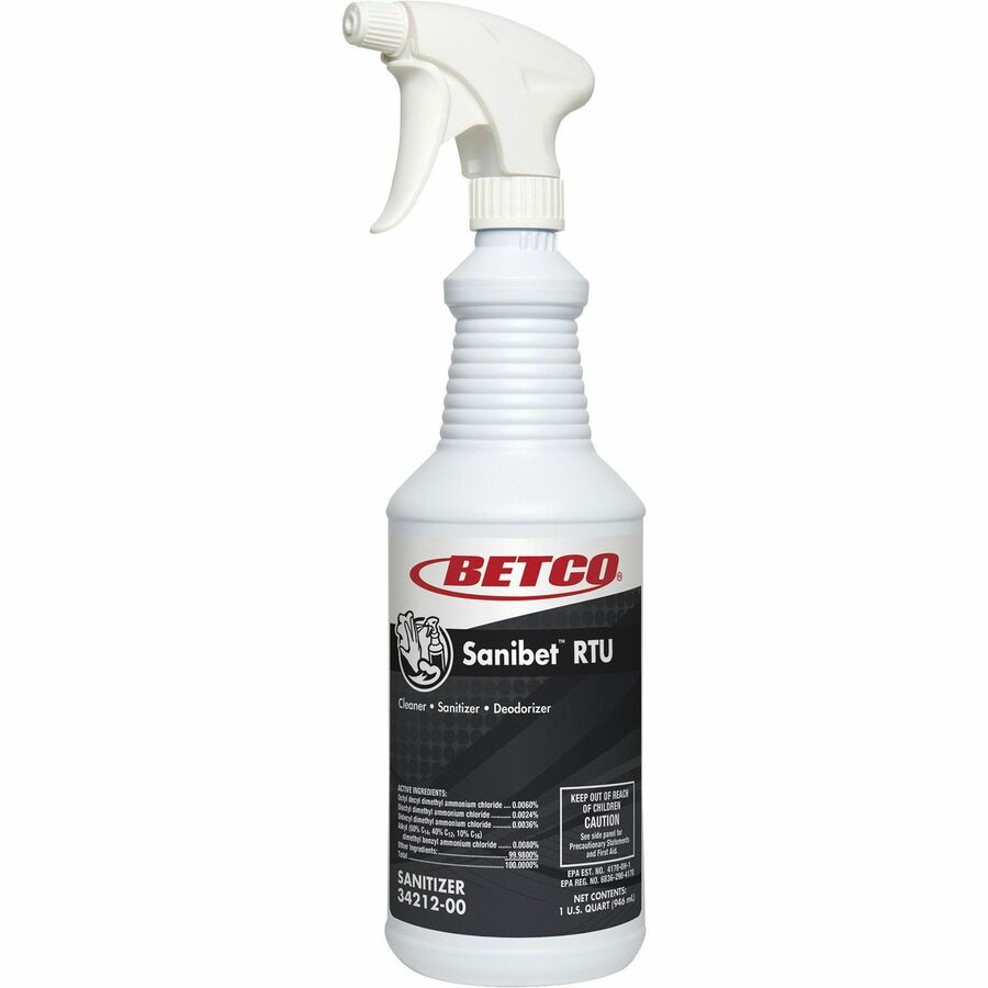 Betco Sanibet RTU Cleaner - Ready-To-Use Spray - 32 fl oz (1 quart) - 12 / Carton - Yellow - 2