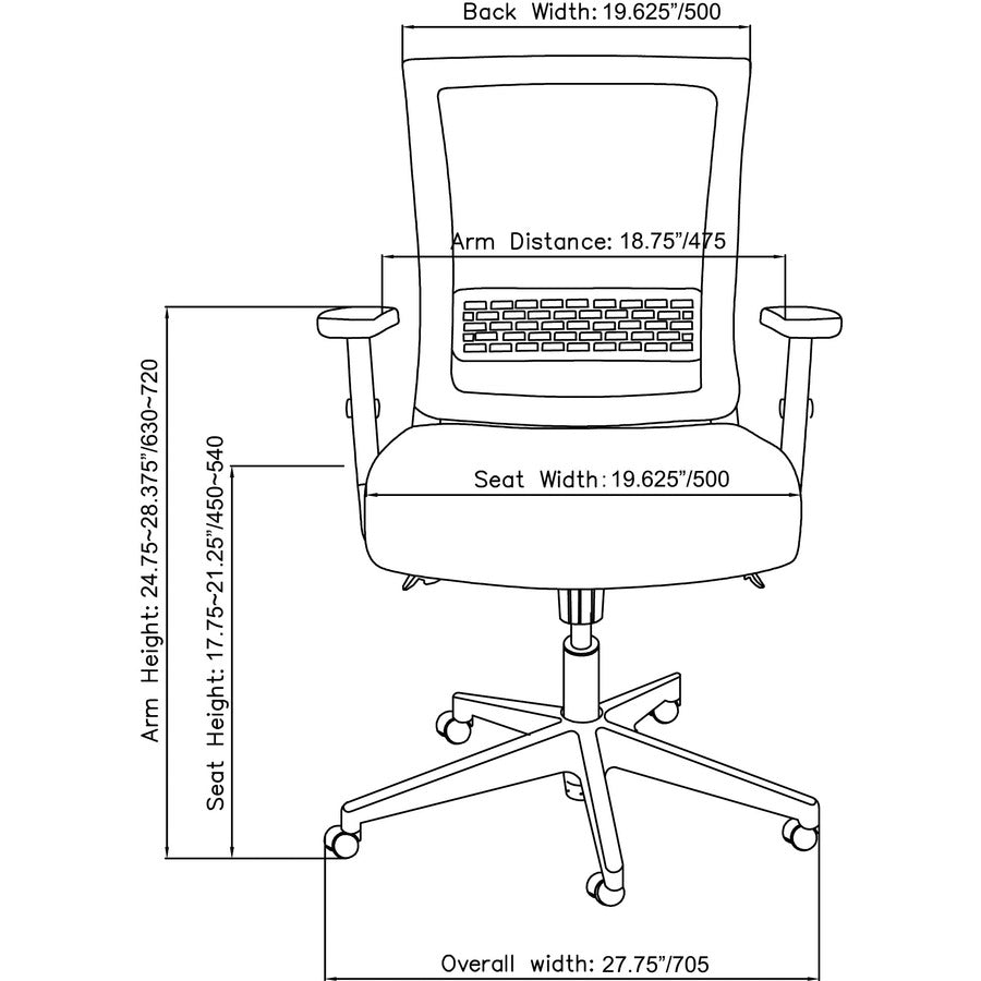 Lorell Mid-back Mesh Chair - Black Seat - Black Mesh Back - Mid Back - 5-star Base - Armrest - 1 Each