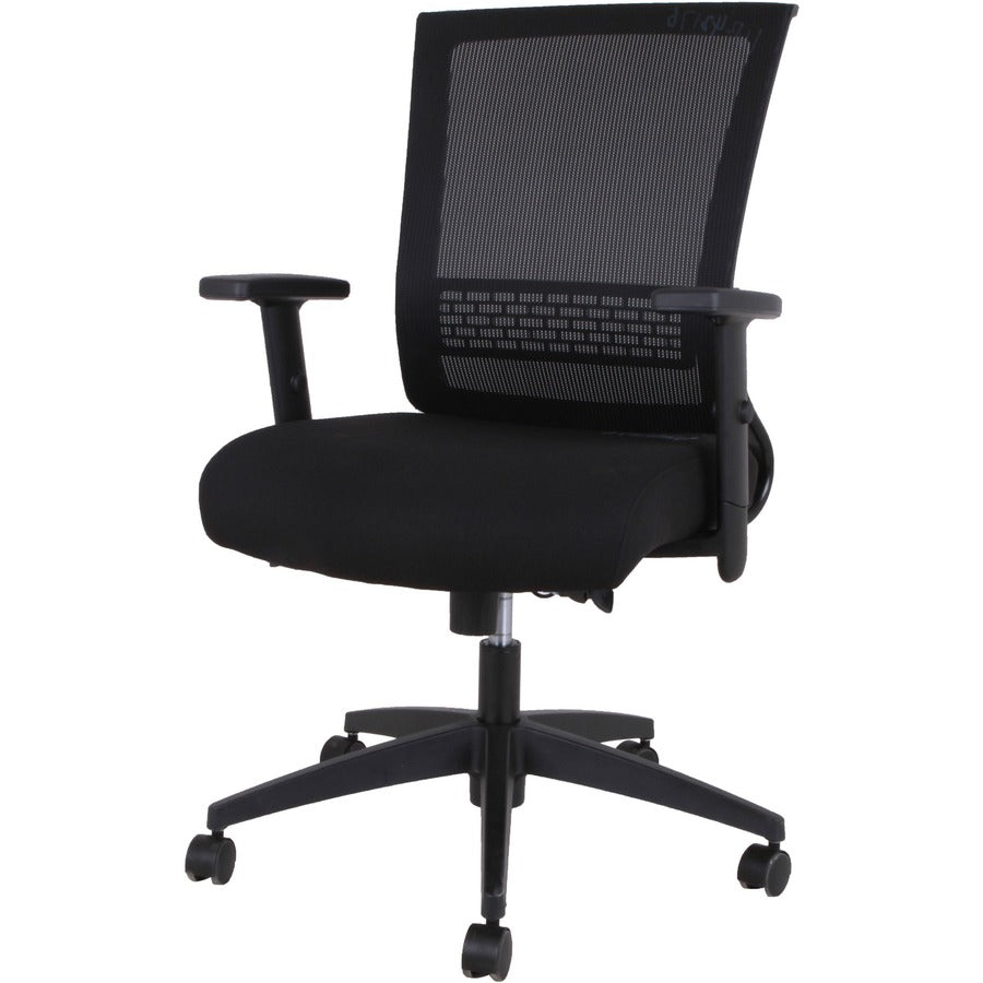 Lorell Mid-back Mesh Chair - Black Seat - Black Mesh Back - Mid Back - 5-star Base - Armrest - 1 Each