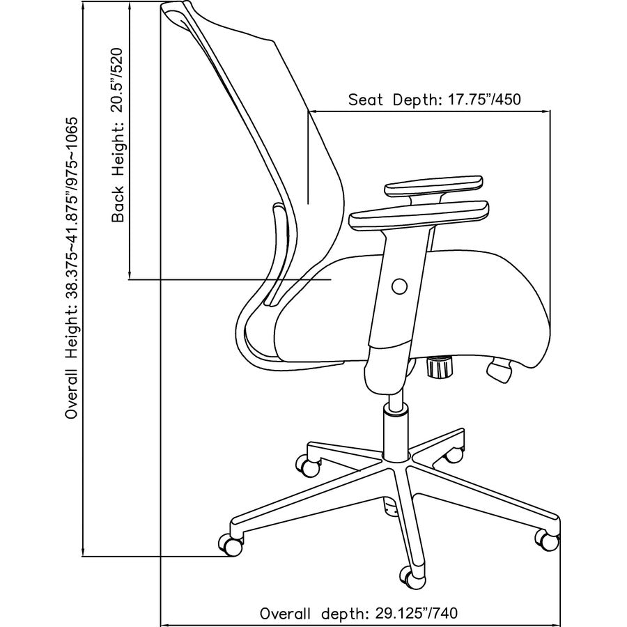 Lorell Mid-back Mesh Chair - Black Seat - Black Mesh Back - Mid Back - 5-star Base - Armrest - 1 Each