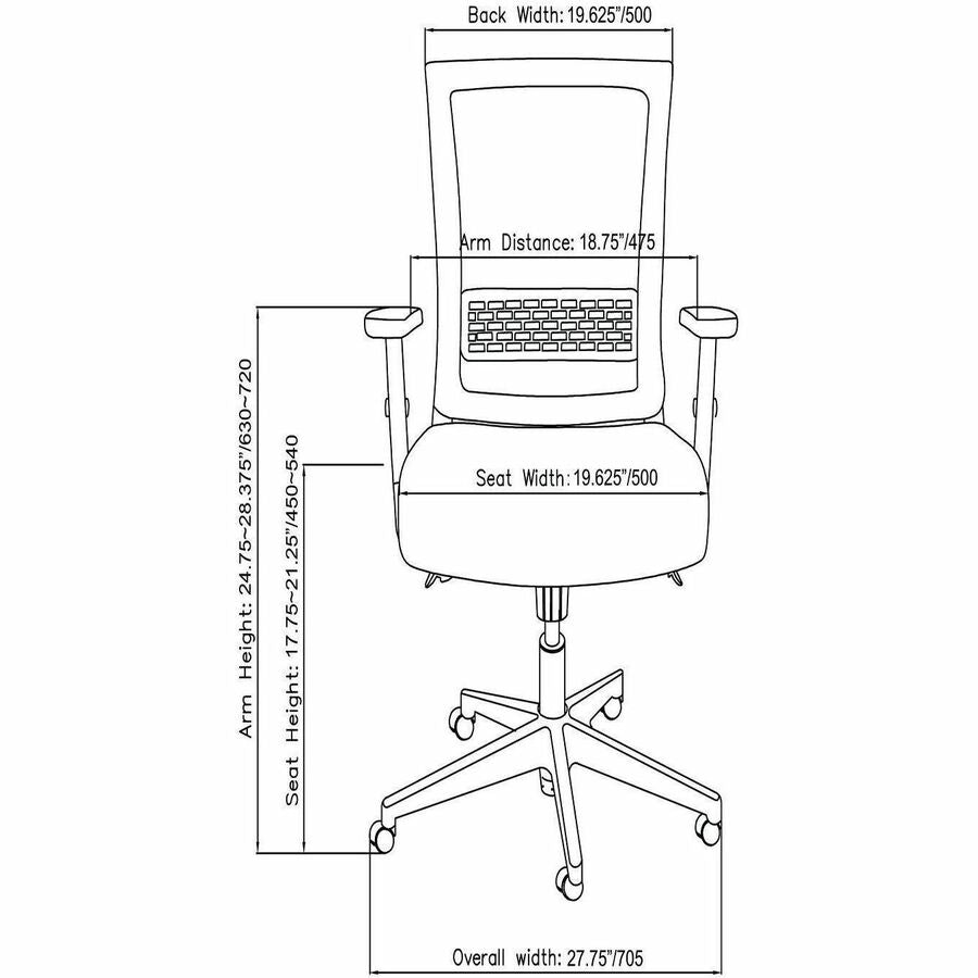 Lorell Mid-back Mesh Chair - Black Seat - Black Mesh Back - Mid Back - 5-star Base - Armrest - 1 Each
