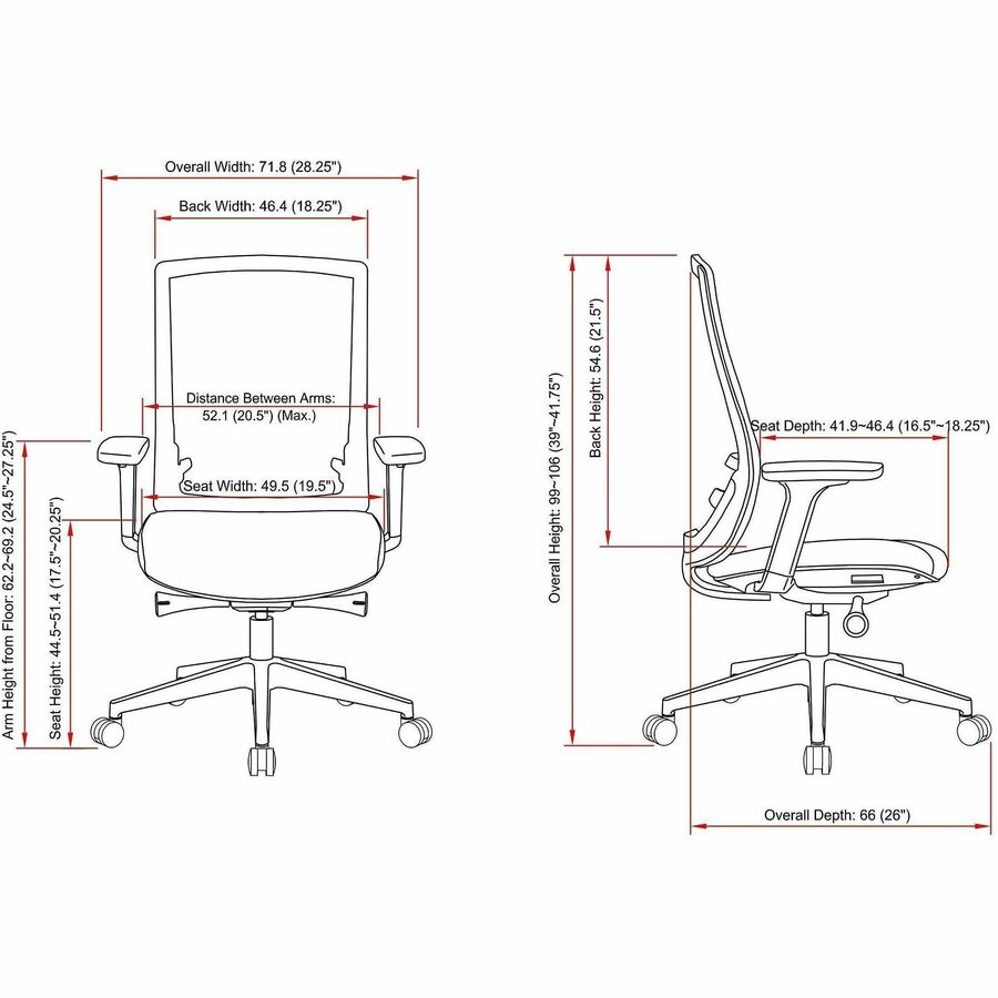 Lorell Mid-back Mesh Chair - Mid Back - 5-star Base - Black - Armrest - 1 Each