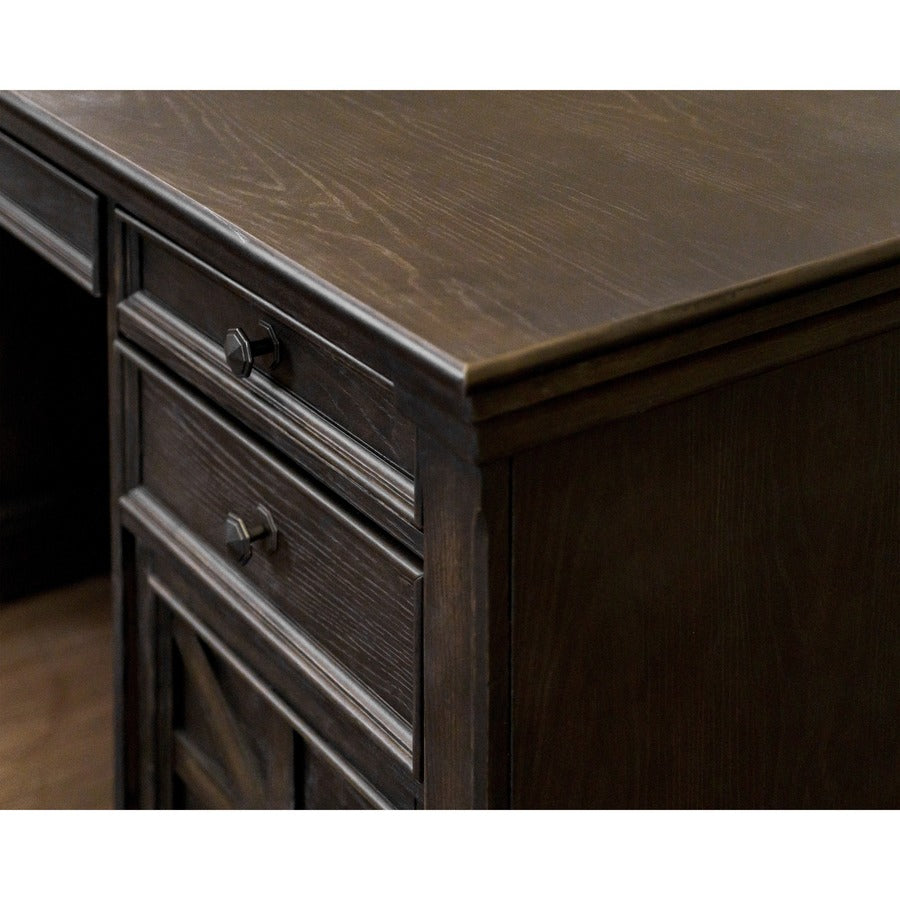 Martin Kingston Office Desking Unit - 66" x 22"30" - 7 x Utility, File Drawer(s) - Material: Wood - Finish: Dark Chocolate, Rub Through