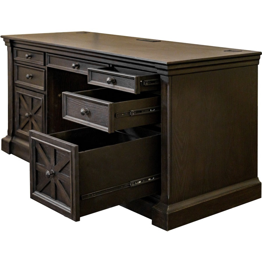 Martin Kingston Office Desking Unit - 66" x 22"30" - 7 x Utility, File Drawer(s) - Material: Wood - Finish: Dark Chocolate, Rub Through