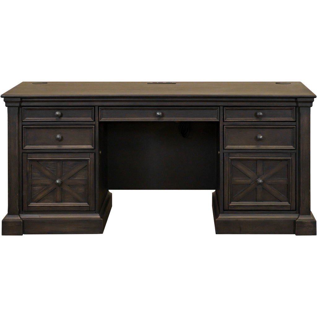 Martin Kingston Office Desking Unit - 66" x 22"30" - 7 x Utility, File Drawer(s) - Material: Wood - Finish: Dark Chocolate, Rub Through