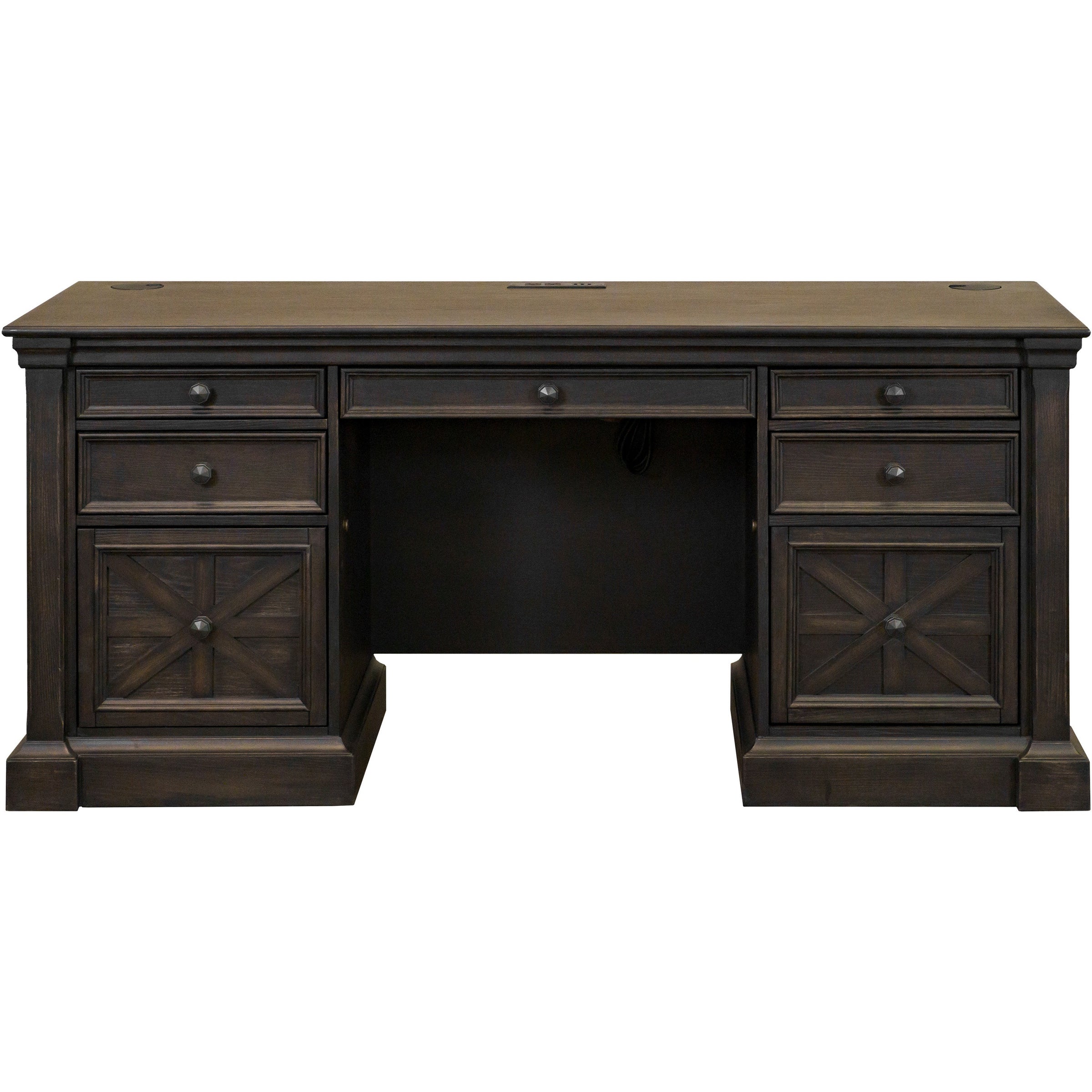 Martin Kingston Office Desking Unit - 66" x 22"30" - 7 x Utility, File Drawer(s) - Material: Wood - Finish: Dark Chocolate, Rub Through