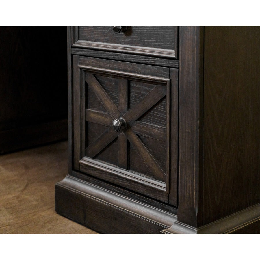 Martin Kingston Office Desking Unit - 66" x 22"30" - 7 x Utility, File Drawer(s) - Material: Wood - Finish: Dark Chocolate, Rub Through