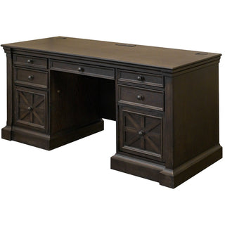 Martin Kingston Office Desking Unit - 66" x 22"30" - 7 x Utility, File Drawer(s) - Material: Wood - Finish: Dark Chocolate, Rub Through