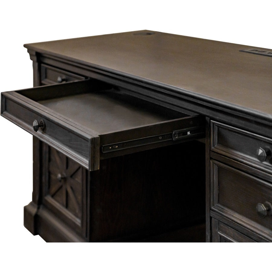 Martin Kingston Office Desking Unit - 66" x 22"30" - 7 x Utility, File Drawer(s) - Material: Wood - Finish: Dark Chocolate, Rub Through