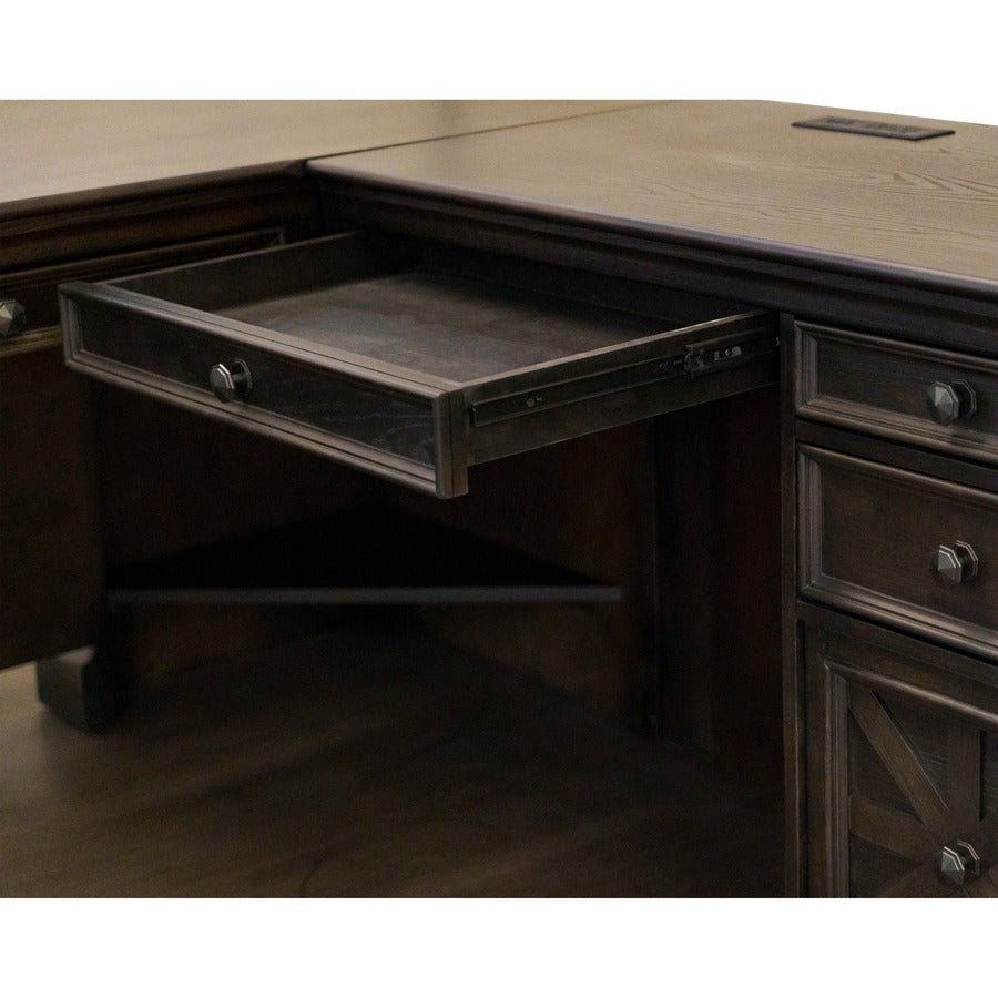 Martin Kingston Desk with Pedestal Box 1 of 2 - 66" x 30"30" - 4 x Utility, File Drawer(s) - Material: Wood - Finish: Dark Chocolate, Rub Through