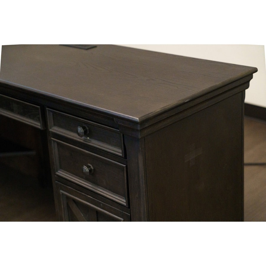 Martin Kingston Desk with Pedestal Box 1 of 2 - 66" x 30"30" - 4 x Utility, File Drawer(s) - Material: Wood - Finish: Dark Chocolate, Rub Through