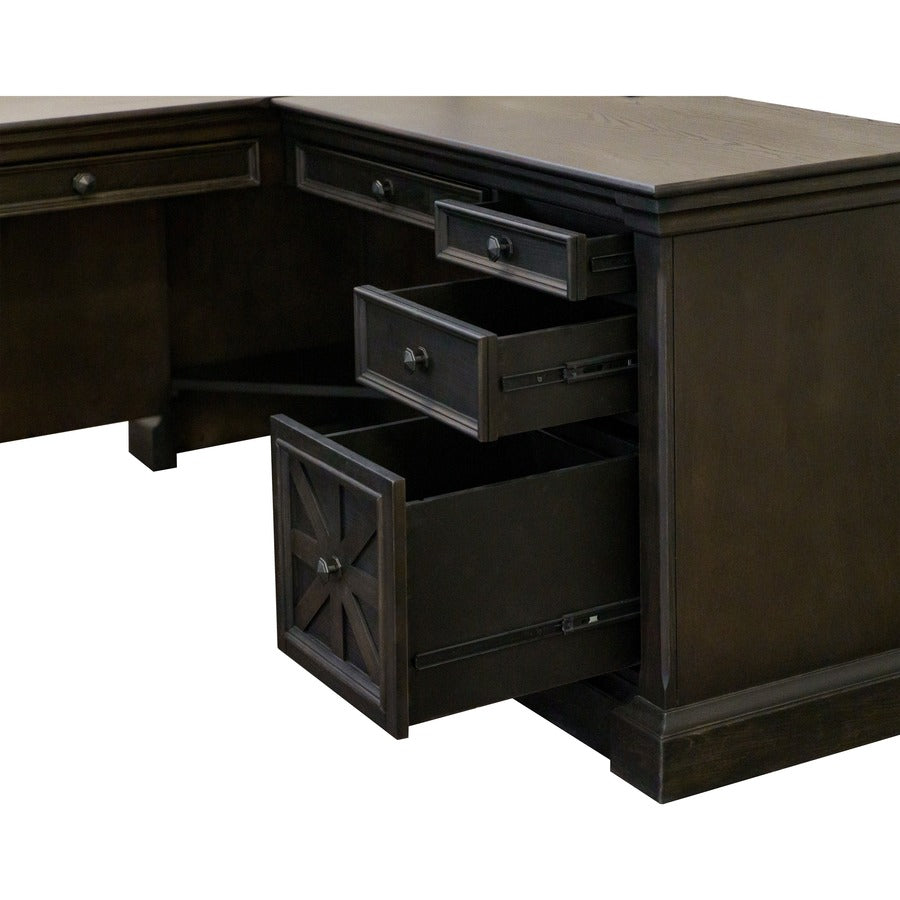 Martin Kingston Desk with Pedestal Box 1 of 2 - 66" x 30"30" - 4 x Utility, File Drawer(s) - Material: Wood - Finish: Dark Chocolate, Rub Through