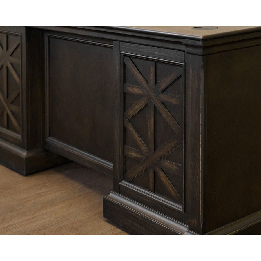 Martin Kingston Office Desking Unit - 66" x 30"30" - 5 x Utility, File Drawer(s) - Double Pedestal - Material: Wood - Finish: Dark Chocolate, Rub Through