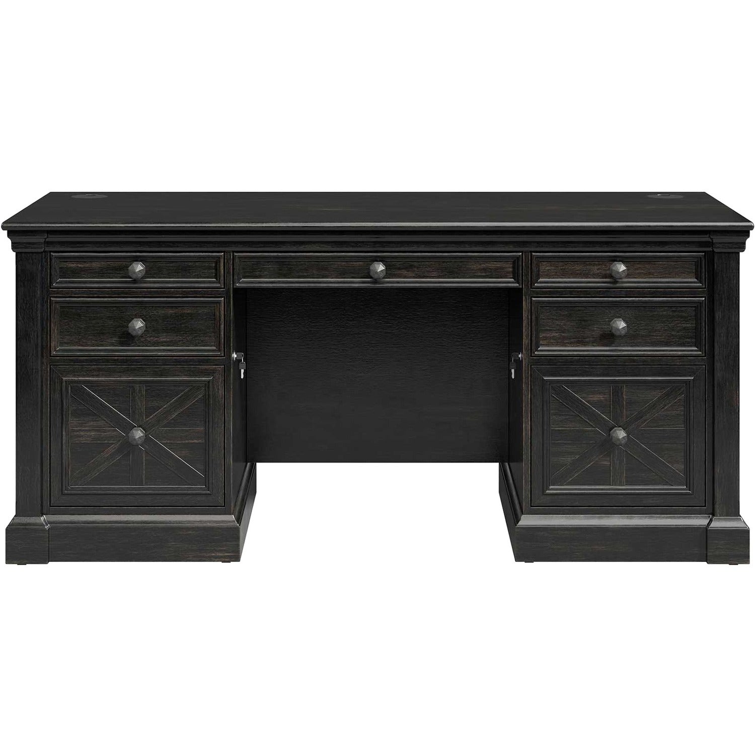 Martin Kingston Office Desking Unit - 66" x 30"30" - 5 x Utility, File Drawer(s) - Double Pedestal - Material: Wood - Finish: Dark Chocolate, Rub Through
