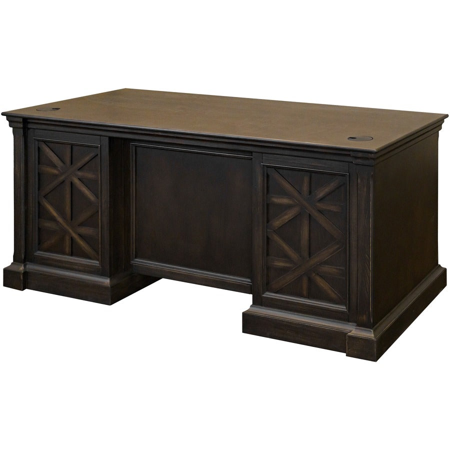 Martin Kingston Office Desking Unit - 66" x 30"30" - 5 x Utility, File Drawer(s) - Double Pedestal - Material: Wood - Finish: Dark Chocolate, Rub Through