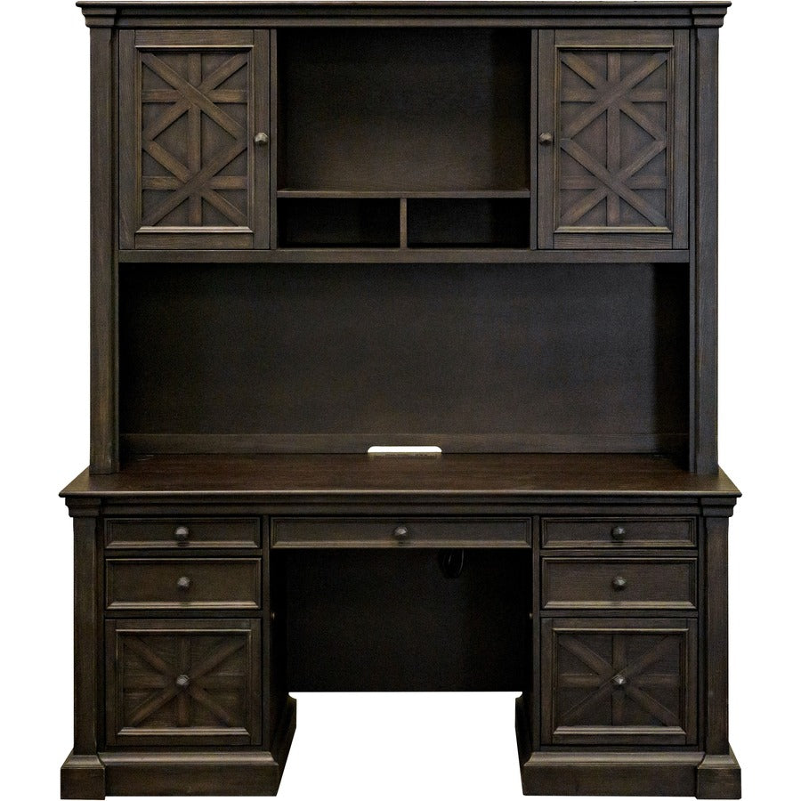 Martin Kingston Office Desking Unit - 66" x 14"48" - 2 Door(s) - 2 Adjustable Shelf(ves) - Material: Wood - Finish: Dark Chocolate, Rub Through