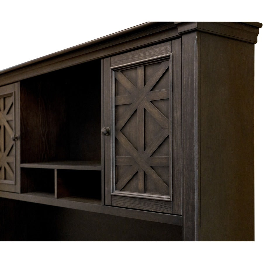 Martin Kingston Office Desking Unit - 66" x 14"48" - 2 Door(s) - 2 Adjustable Shelf(ves) - Material: Wood - Finish: Dark Chocolate, Rub Through