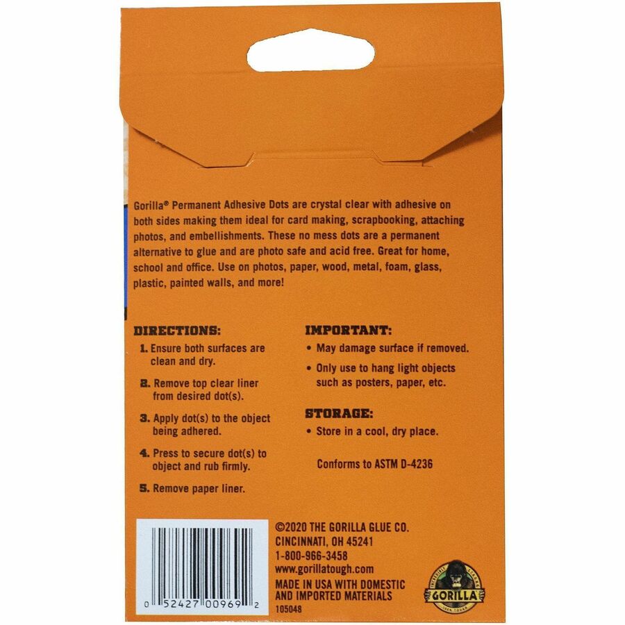 Gorilla Permanent Adhesive Dots - 150 / Pack - Clear