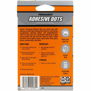 Gorilla Permanent Adhesive Dots - 150 / Pack - Clear