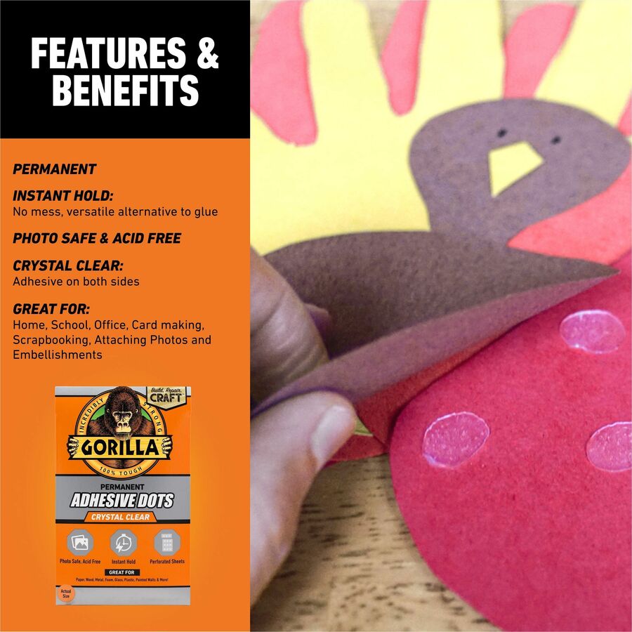 Gorilla Permanent Adhesive Dots - 150 / Pack - Clear