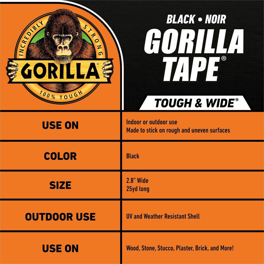 Gorilla Black Tape - 50 yd Length x 1.88" Width - 1 Roll - Black