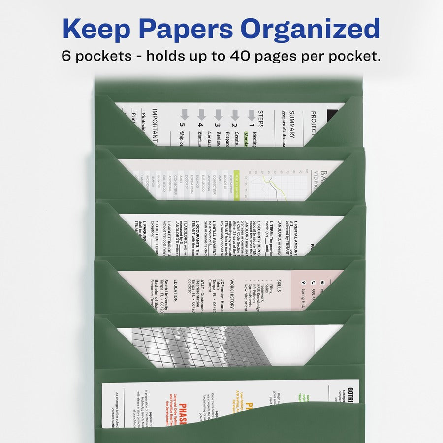 Avery Slide & View Letter Organizer Folder - 8 1/2" x 11" - 40 Sheet Capacity - 6 Pocket(s) - Plastic, Poly, Polypropylene - Sage - 1 Each