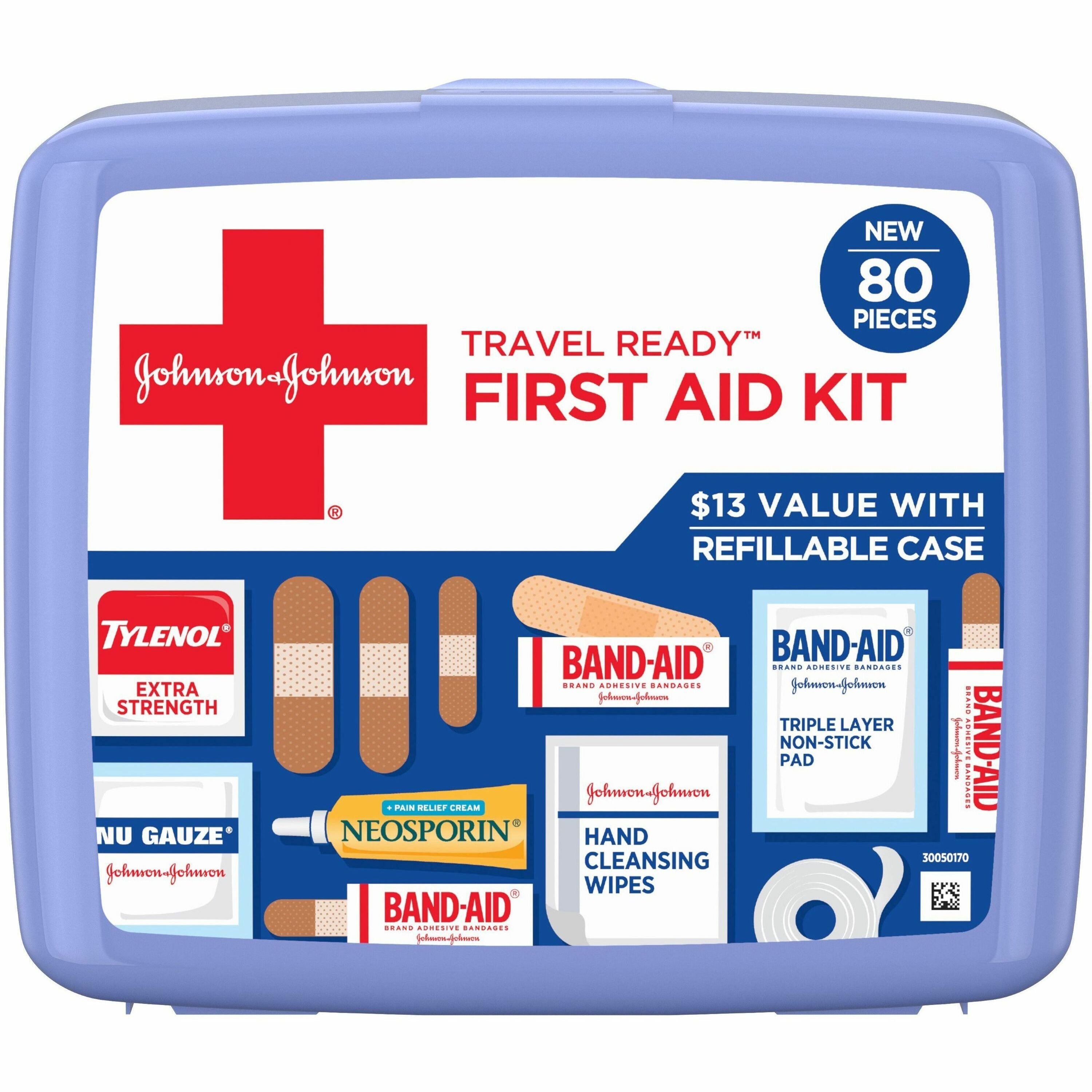 Red Cross Travel Ready Portable Emergency First Aid Kit, 80 Pieces, Plastic Case