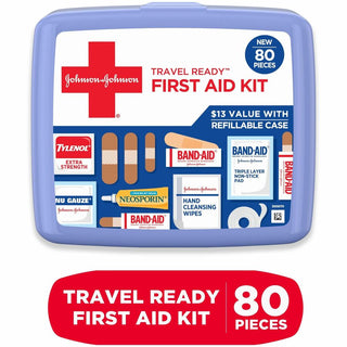 Red Cross Travel Ready Portable Emergency First Aid Kit, 80 Pieces, Plastic Case