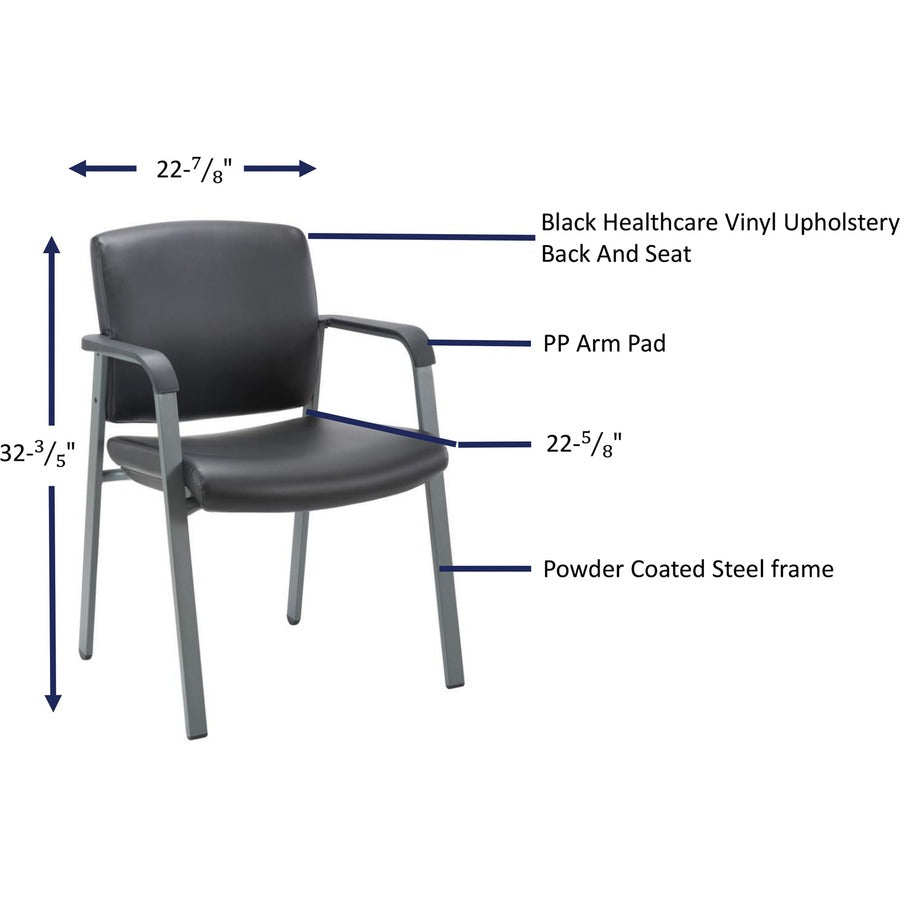 Lorell Healthcare Upholstery Guest Chair - Steel Frame - Square Base - Black - Vinyl - Armrest - 1 Each