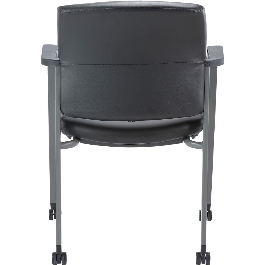 Lorell Healthcare Upholstery Guest Chair with Casters - Vinyl Seat - Vinyl Back - Steel Frame - Square Base - Black - Armrest - 1 Each