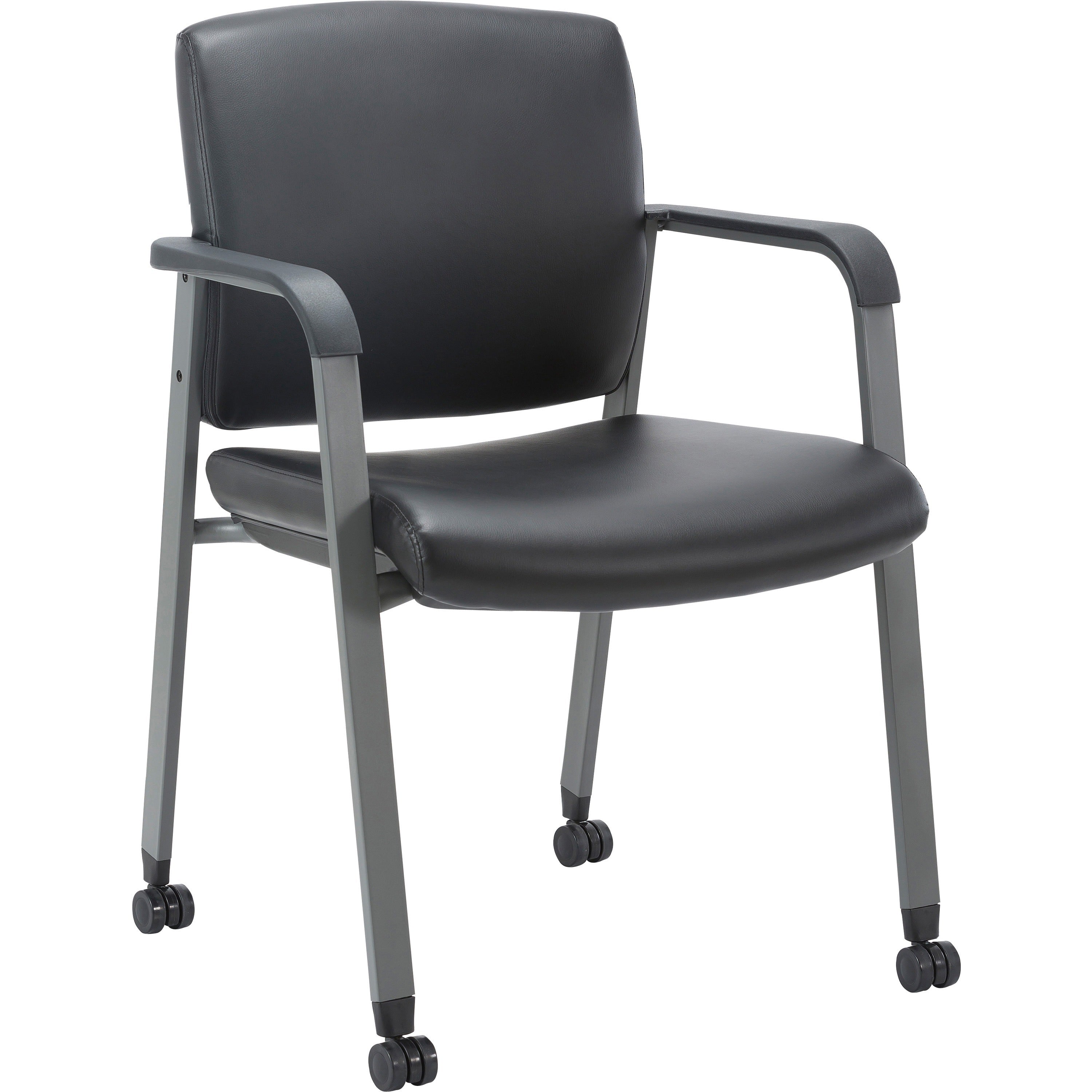 lorell-healthcare-upholstery-guest-chair-with-casters-vinyl-seat-vinyl-back-steel-frame-square-base-black-armrest-1-each_llr30951 - 1