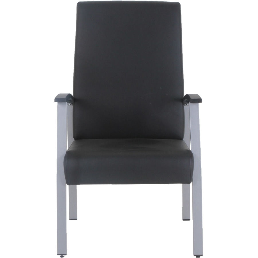 Lorell High-Back Healthcare Guest Chair - Vinyl Seat - Vinyl Back - Powder Coated Silver Steel Frame - High Back - Four-legged Base - Black - Armrest - 1 Each