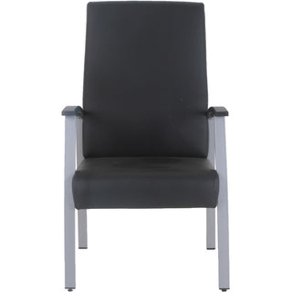 Lorell High-Back Healthcare Guest Chair - Vinyl Seat - Vinyl Back - Powder Coated Silver Steel Frame - High Back - Four-legged Base - Black - Armrest - 1 Each