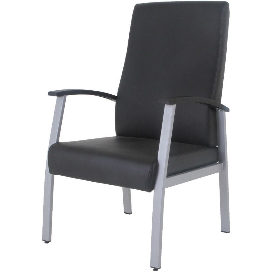 Lorell High-Back Healthcare Guest Chair - Vinyl Seat - Vinyl Back - Powder Coated Silver Steel Frame - High Back - Four-legged Base - Black - Armrest - 1 Each
