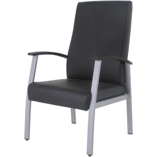 Lorell High-Back Healthcare Guest Chair - Vinyl Seat - Vinyl Back - Powder Coated Silver Steel Frame - High Back - Four-legged Base - Black - Armrest - 1 Each