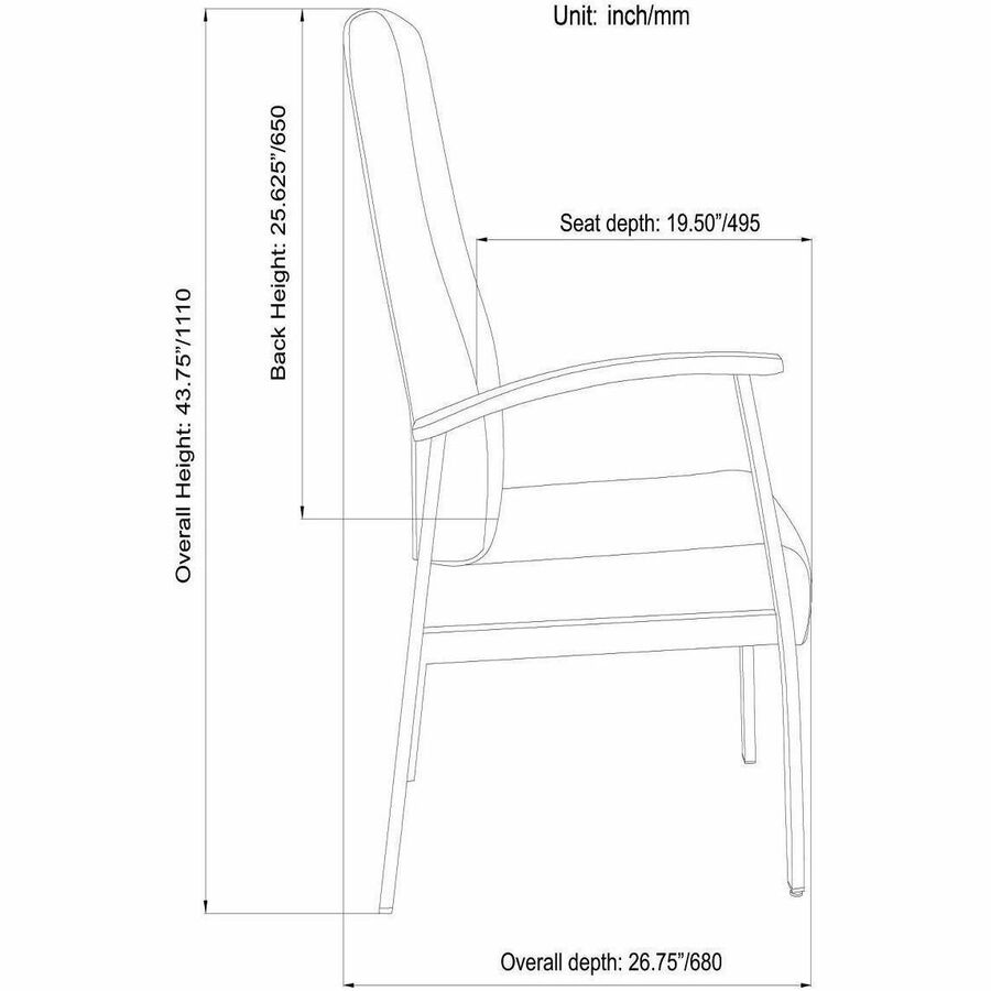 Lorell High-Back Healthcare Guest Chair - Vinyl Seat - Vinyl Back - Powder Coated Silver Steel Frame - High Back - Four-legged Base - Black - Armrest - 1 Each