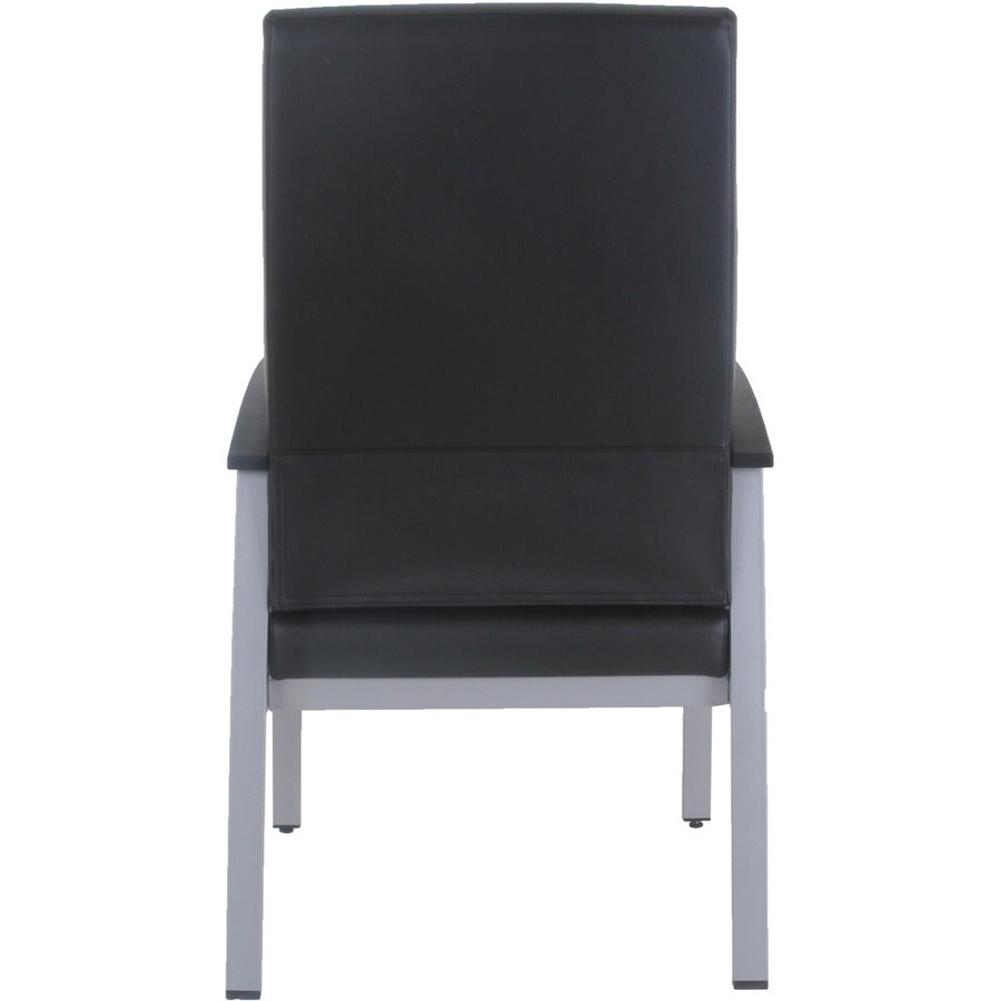 Lorell High-Back Healthcare Guest Chair - Vinyl Seat - Vinyl Back - Powder Coated Silver Steel Frame - High Back - Four-legged Base - Black - Armrest - 1 Each