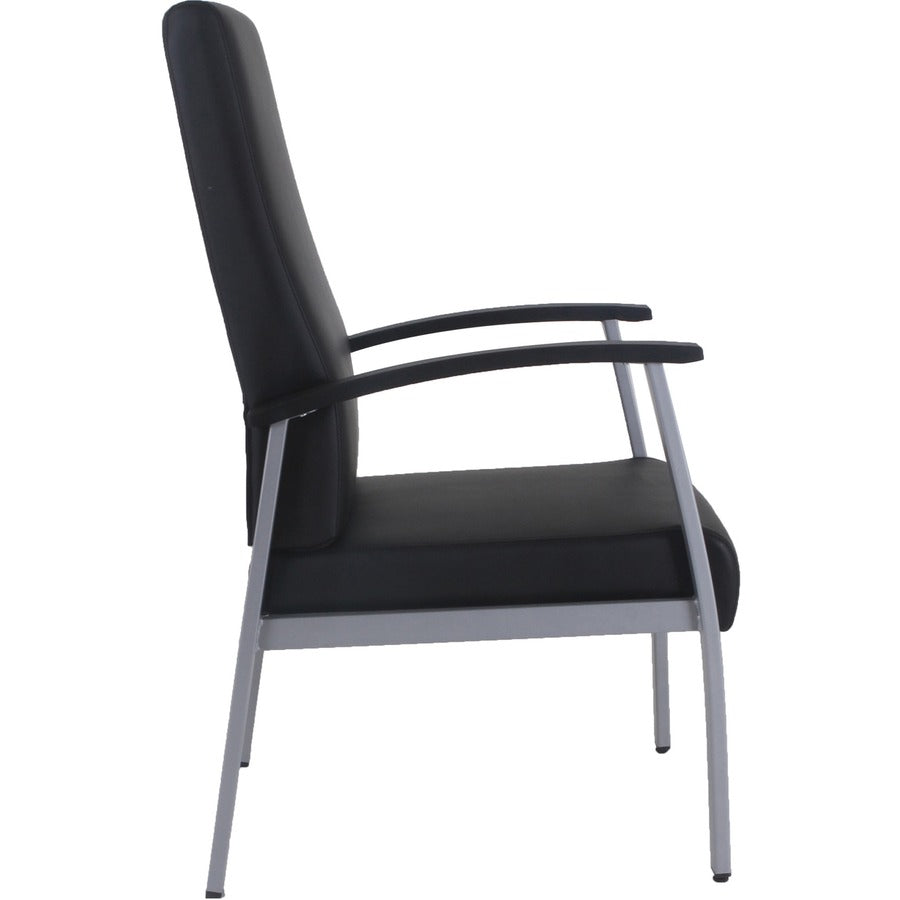 Lorell High-Back Healthcare Guest Chair - Vinyl Seat - Vinyl Back - Powder Coated Silver Steel Frame - High Back - Four-legged Base - Black - Armrest - 1 Each