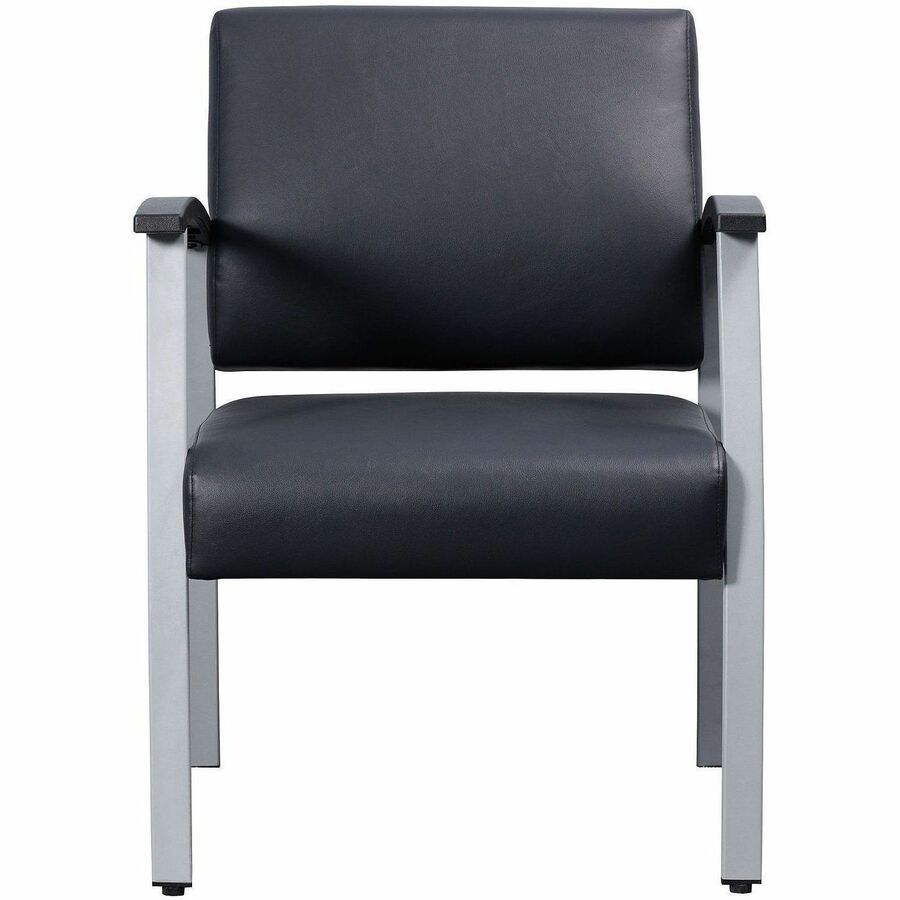 Lorell Mid-Back Healthcare Guest Chair - Vinyl Seat - Vinyl Back - Powder Coated Silver Steel Frame - Mid Back - Four-legged Base - Black - Armrest - 1 Each