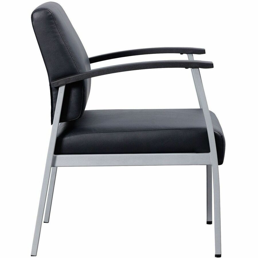 Lorell Mid-Back Healthcare Guest Chair - Vinyl Seat - Vinyl Back - Powder Coated Silver Steel Frame - Mid Back - Four-legged Base - Black - Armrest - 1 Each