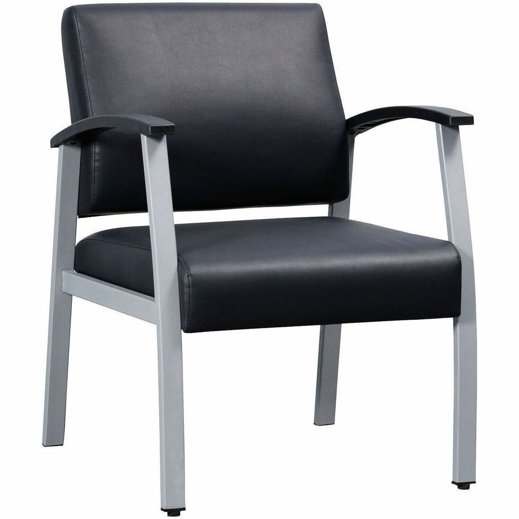 Lorell Mid-Back Healthcare Guest Chair - Vinyl Seat - Vinyl Back - Powder Coated Silver Steel Frame - Mid Back - Four-legged Base - Black - Armrest - 1 Each