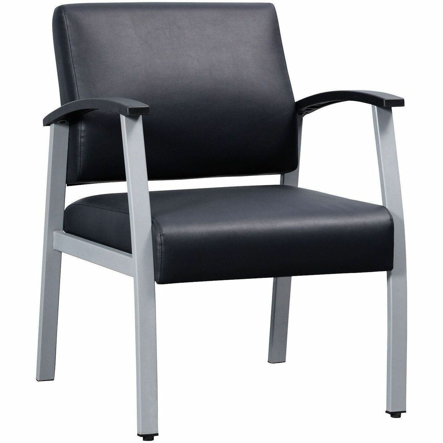Lorell Mid-Back Healthcare Guest Chair - Vinyl Seat - Vinyl Back - Powder Coated Silver Steel Frame - Mid Back - Four-legged Base - Black - Armrest - 1 Each