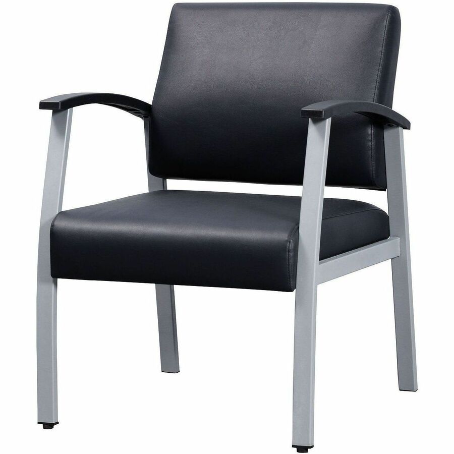 Lorell Mid-Back Healthcare Guest Chair - Vinyl Seat - Vinyl Back - Powder Coated Silver Steel Frame - Mid Back - Four-legged Base - Black - Armrest - 1 Each